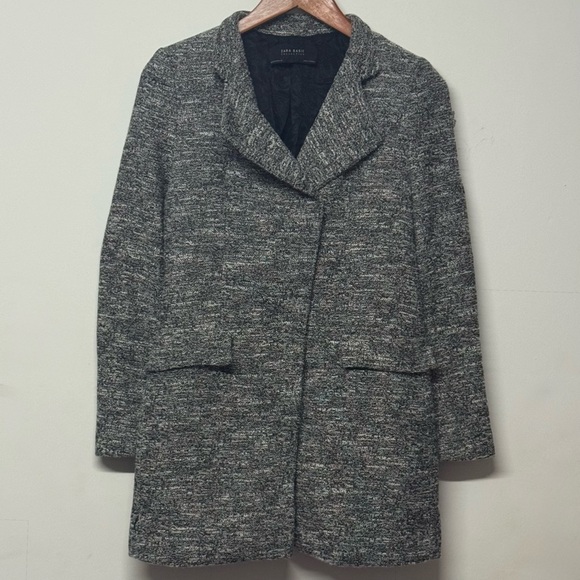 Zara Jackets & Blazers - Zara Basic Women’s Tweed Blazer Heather Gray Snap Long Length Medium